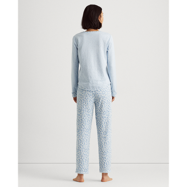 Blue Print Knit Cotton-Blend Sleep Set Lauren 5
