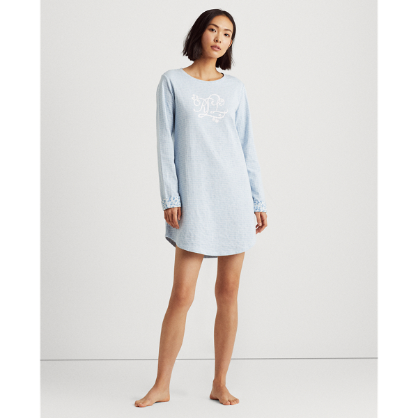 Blue Print Knit Cotton-Blend Sleep T-Shirt Lauren 4