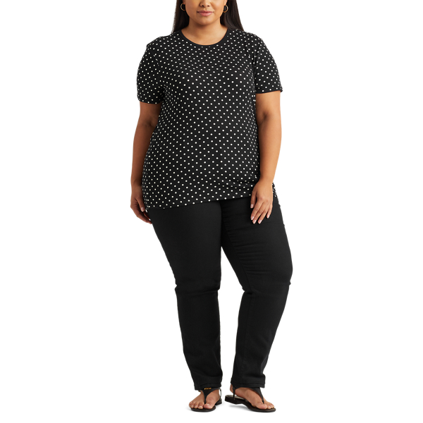 Polo Black/White Polka-Dot Cotton-Blend T-Shirt Lauren Woman 3