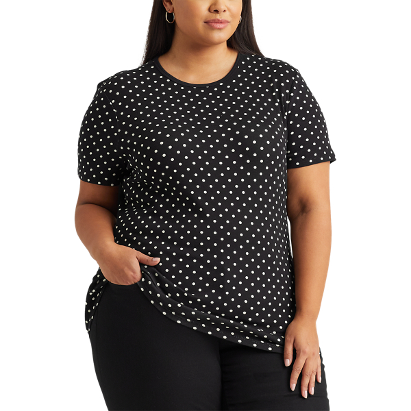 Polo Black/White Polka-Dot Cotton-Blend T-Shirt Lauren Woman 4