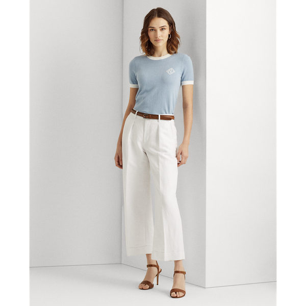 Dust Blue/White Intarsia-Knit Cotton-Modal Sweater Lauren 4