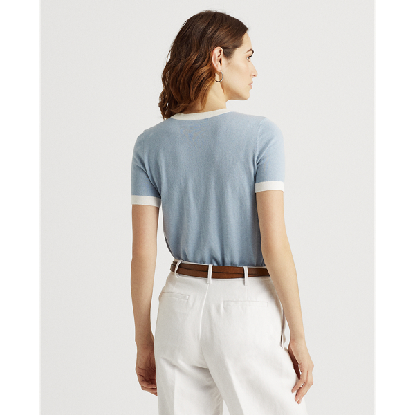 Dust Blue/White Intarsia-Knit Cotton-Modal Sweater Lauren 5