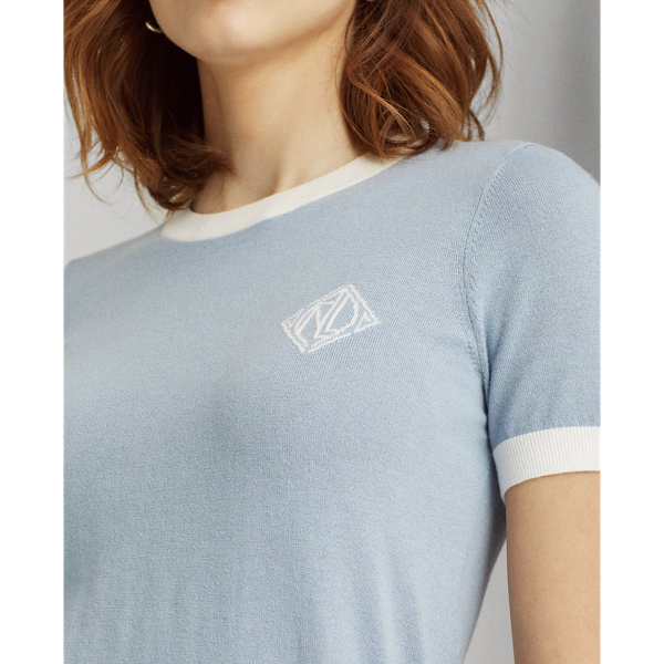 Dust Blue/White Intarsia-Knit Cotton-Modal Sweater Lauren 6