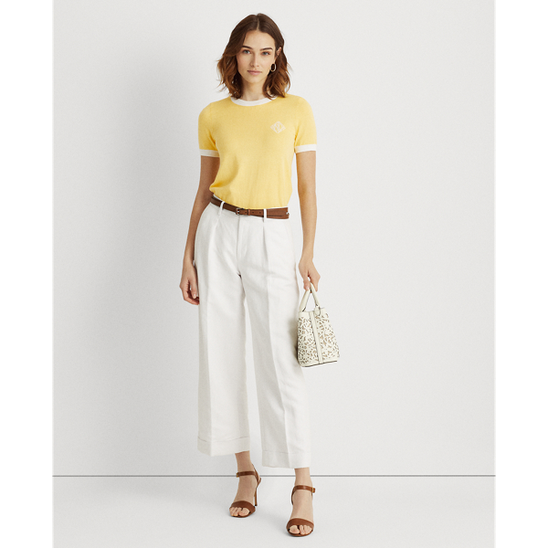 Beach Yellow/White Intarsia-Knit Cotton-Modal Sweater Lauren 4