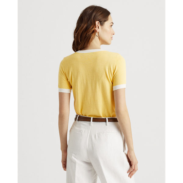 Beach Yellow/White Intarsia-Knit Cotton-Modal Sweater Lauren 5