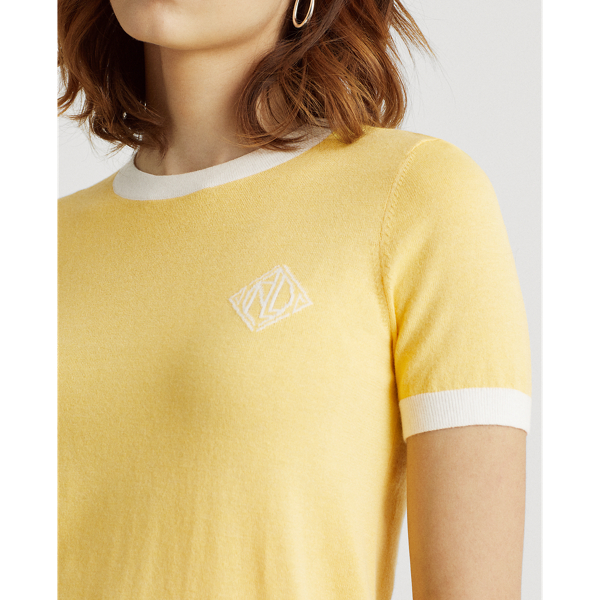 Beach Yellow/White Intarsia-Knit Cotton-Modal Sweater Lauren 6