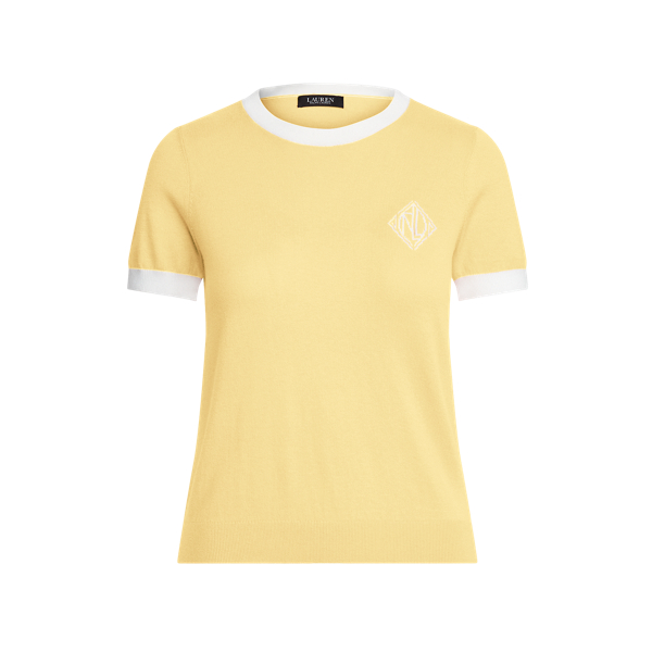 Beach Yellow/White Intarsia-Knit Cotton-Modal Sweater Lauren 2