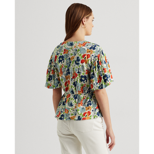 Cream Multi Floral Linen Jersey Peplum Top Lauren 5