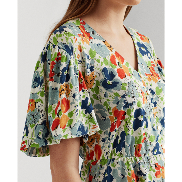 Cream Multi Floral Linen Jersey Peplum Top Lauren 6