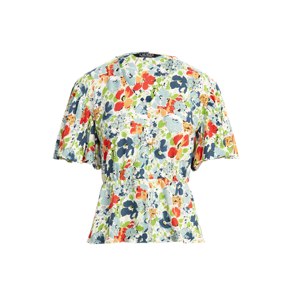 Cream Multi Floral Linen Jersey Peplum Top Lauren 2