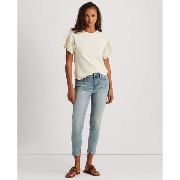 Mascarpone Cream Flutter-Sleeve Slub Jersey Top Lauren 4