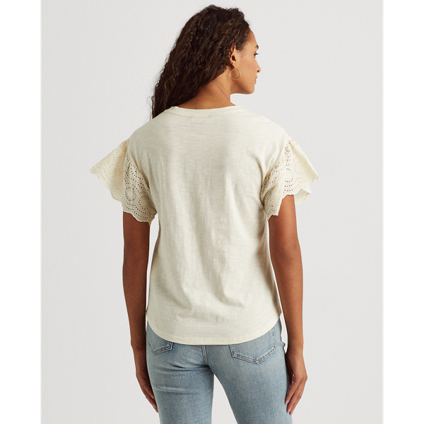Mascarpone Cream Flutter-Sleeve Slub Jersey Top Lauren 5