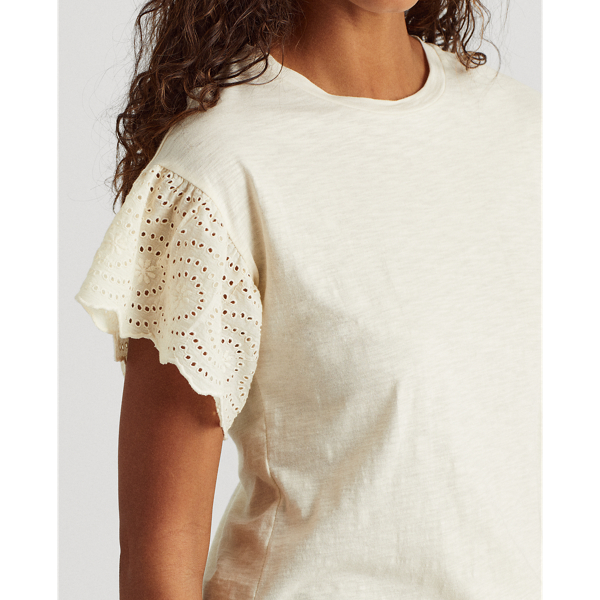 Mascarpone Cream Flutter-Sleeve Slub Jersey Top Lauren 6