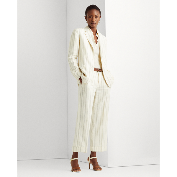 Striped Linen Twill Wide-Leg Pant