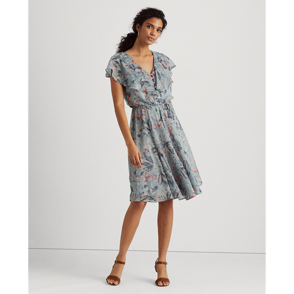 Blue Multi Floral Crinkled Georgette Dress Lauren 4