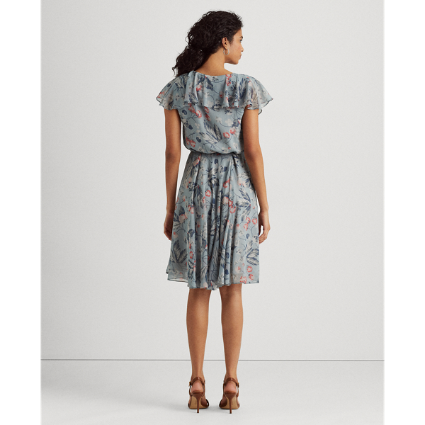 Blue Multi Floral Crinkled Georgette Dress Lauren 5