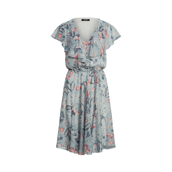 Blue Multi Floral Crinkled Georgette Dress Lauren 2