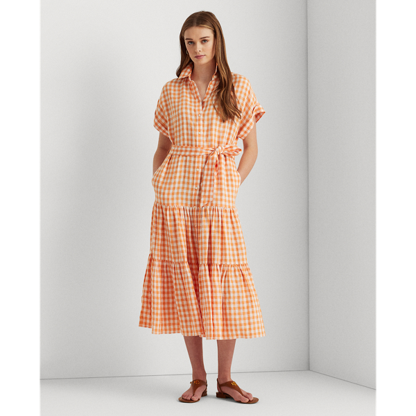 Orange/White Gingham Linen Shirtdress Lauren 4