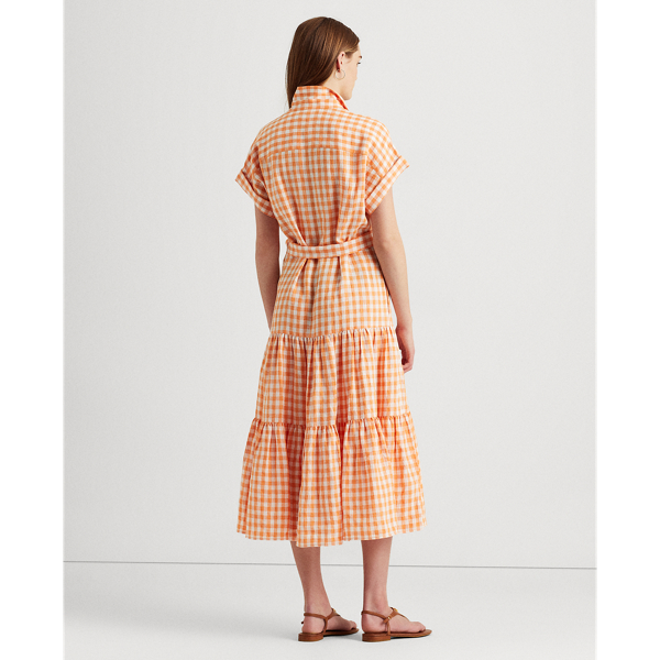 Orange/White Gingham Linen Shirtdress Lauren 5