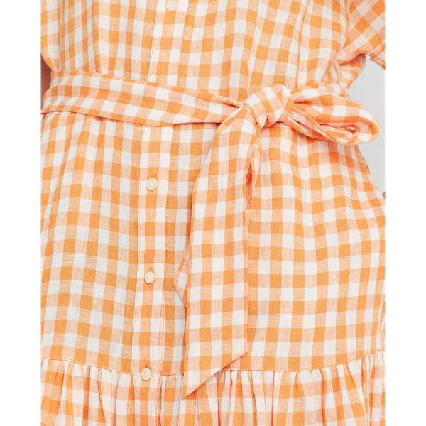 Orange/White Gingham Linen Shirtdress Lauren 6