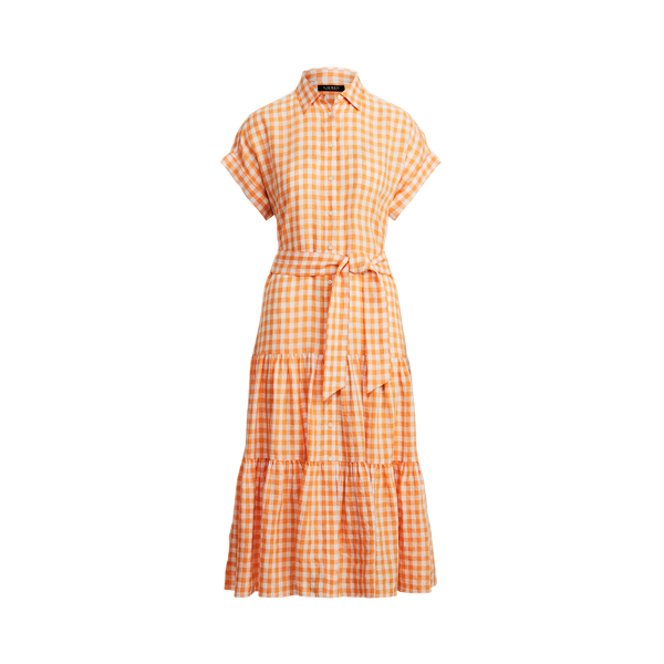 Orange/White Gingham Linen Shirtdress Lauren 2