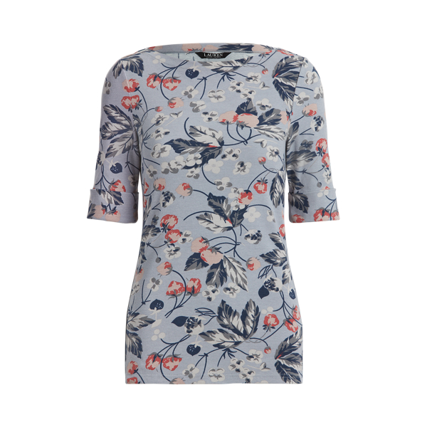 Floral Cotton-Blend Boatneck Top Lauren in 1