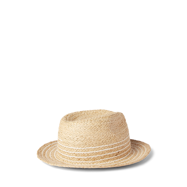 Natural/White Striped Raffia Fedora Lauren 2