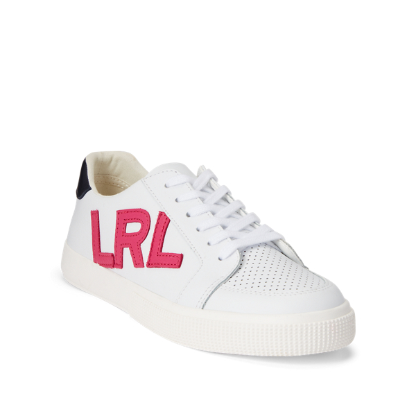 RL White/Bright Pink/Lrn Jaede Nappa Leather Trainer Lauren 2