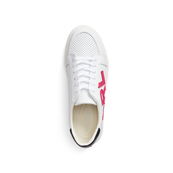 RL White/Bright Pink/Lrn Jaede Nappa Leather Trainer Lauren 4