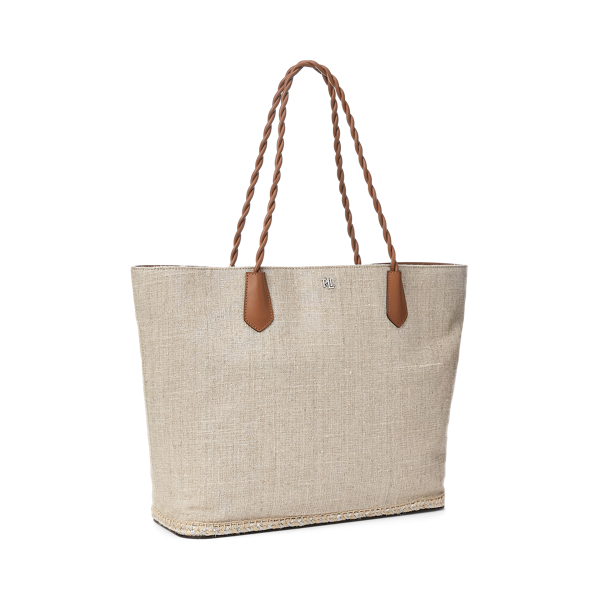 Silver/Lauren Tan Metallic Canvas Large Hutton Tote Lauren 3