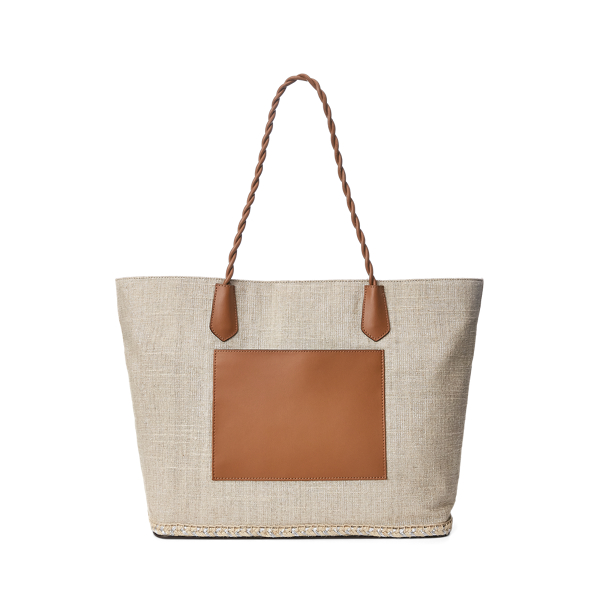 Silver/Lauren Tan Metallic Canvas Large Hutton Tote Lauren 4