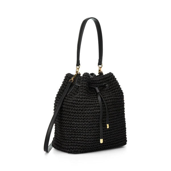 Black/Black Crochet-Straw Debby Drawstring Bag Lauren 3