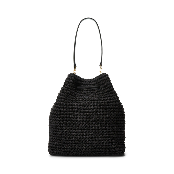 Black/Black Crochet-Straw Debby Drawstring Bag Lauren 4