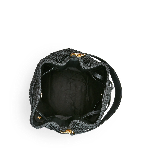 Black/Black Crochet-Straw Debby Drawstring Bag Lauren 5