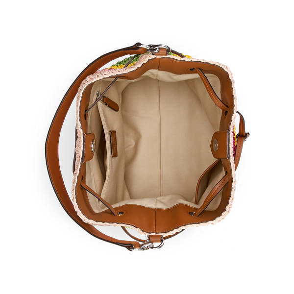 Bright Stripe/Lauren Tan Crochet-Straw Debby Drawstring Bag Lauren 5