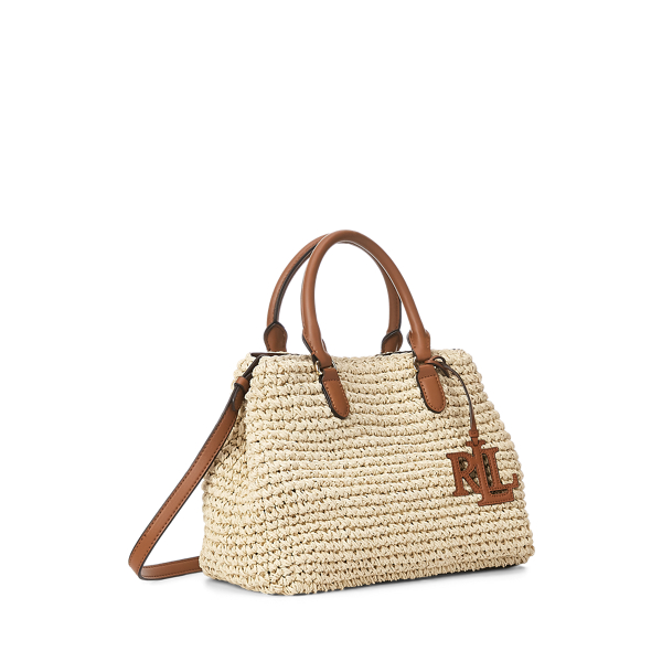 Natural/Lauren Tan Crochet-Straw Mini Marcy II Satchel Lauren 3