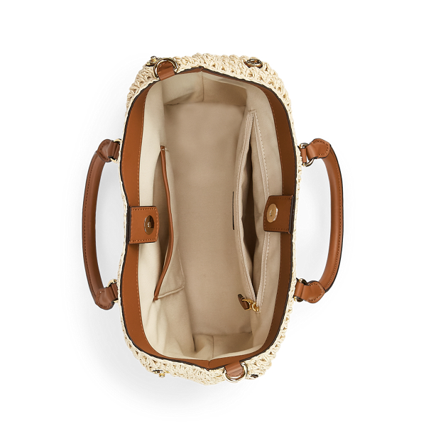 Natural/Lauren Tan Crochet-Straw Mini Marcy II Satchel Lauren 5