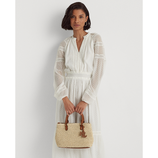 Natural/Lauren Tan Crochet-Straw Mini Marcy II Satchel Lauren 7