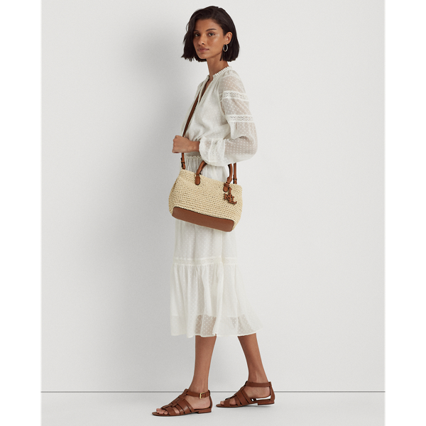 Natural/Lauren Tan Crochet-Straw Mini Marcy II Satchel Lauren 8