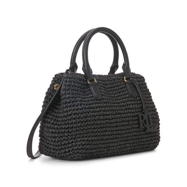 Black/Black Crochet-Straw Mini Marcy II Satchel Lauren 3