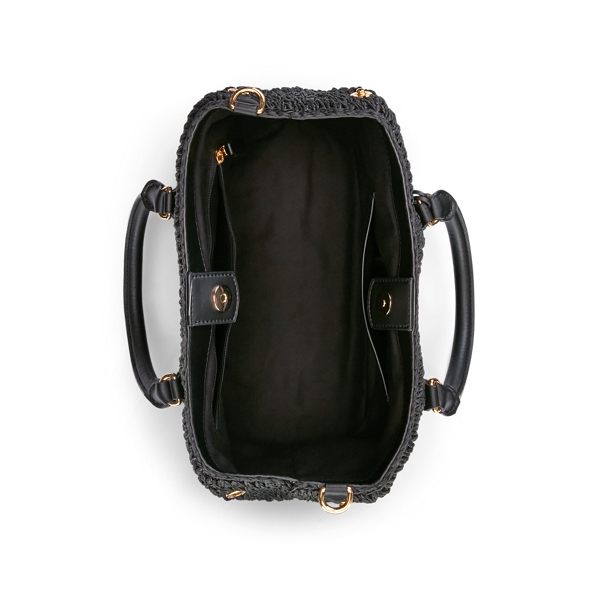 Black/Black Crochet-Straw Mini Marcy II Satchel Lauren 5