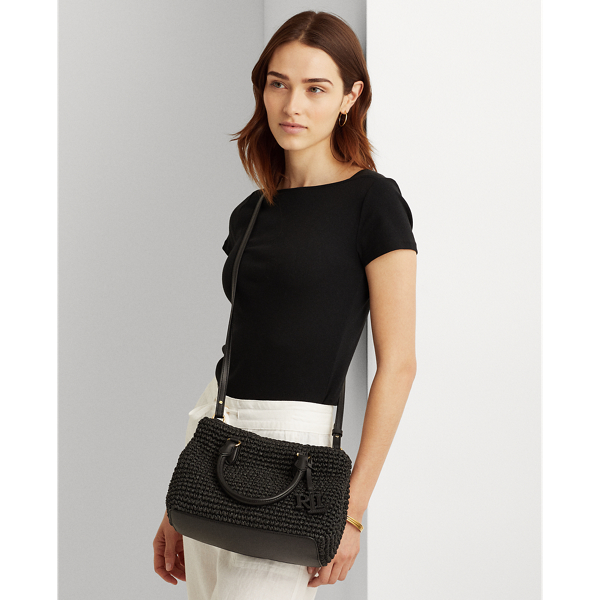 Black/Black Crochet-Straw Mini Marcy II Satchel Lauren 7