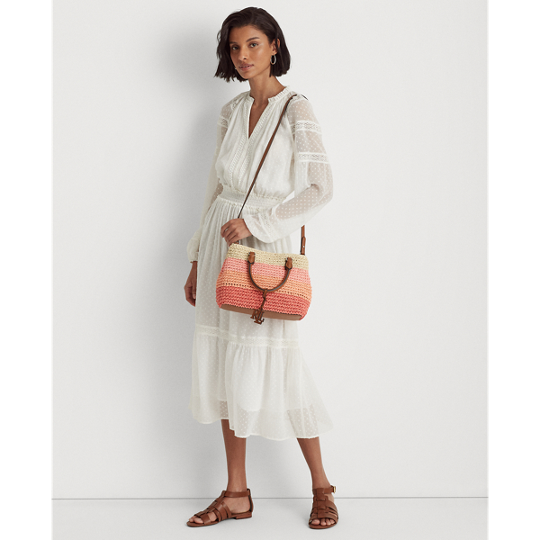 Warm Stripe/Lauren Tan Crochet-Straw Mini Marcy II Satchel Lauren 7