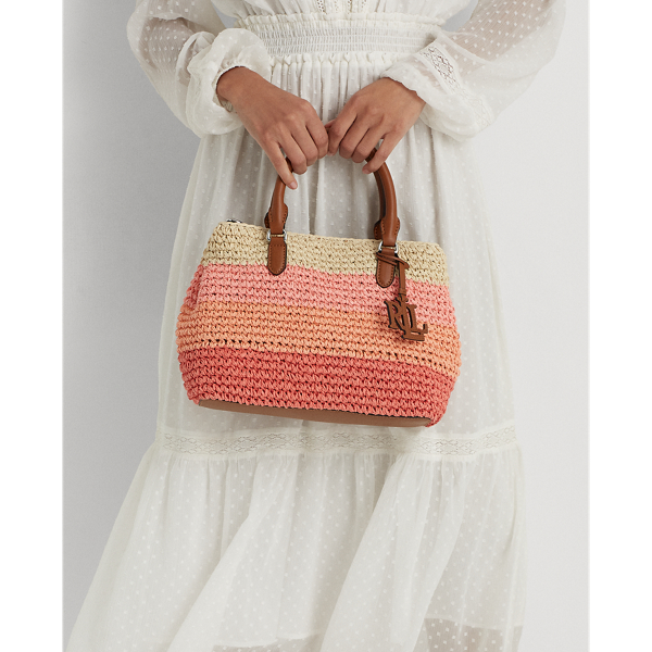 Warm Stripe/Lauren Tan Crochet-Straw Mini Marcy II Satchel Lauren 8