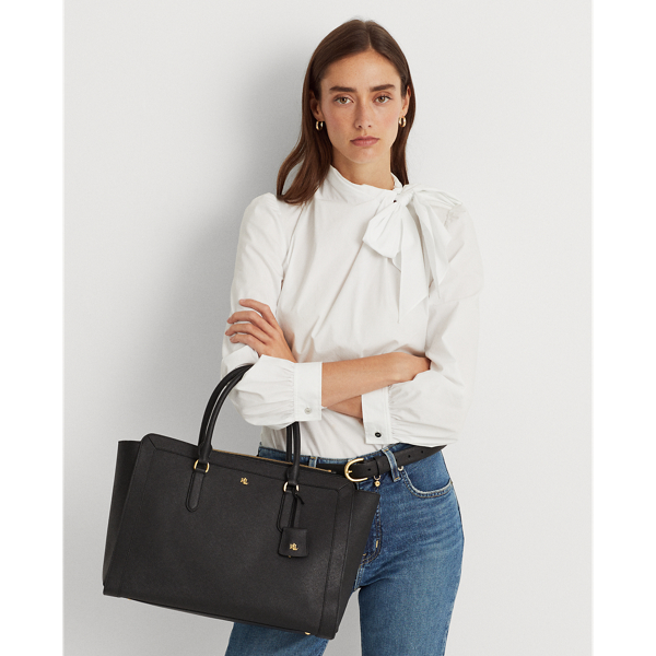 Black Crosshatch Leather Large Brooke Satchel Lauren 5
