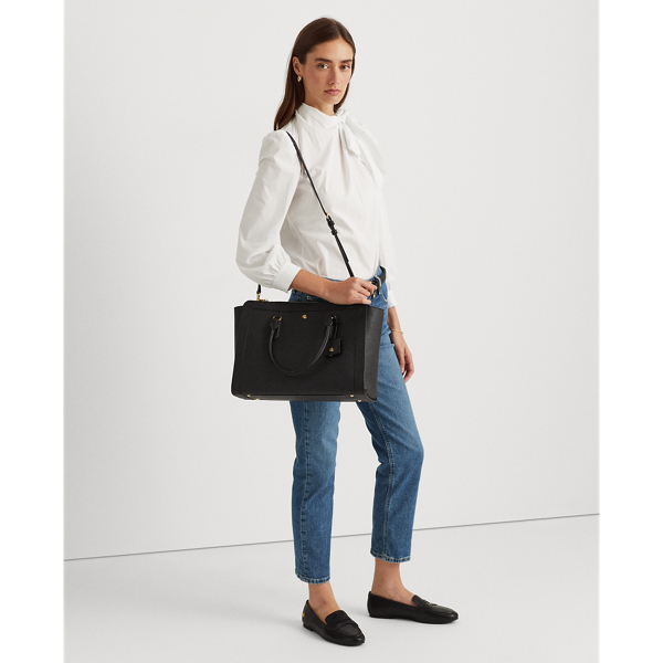 Black Crosshatch Leather Large Brooke Satchel Lauren 6