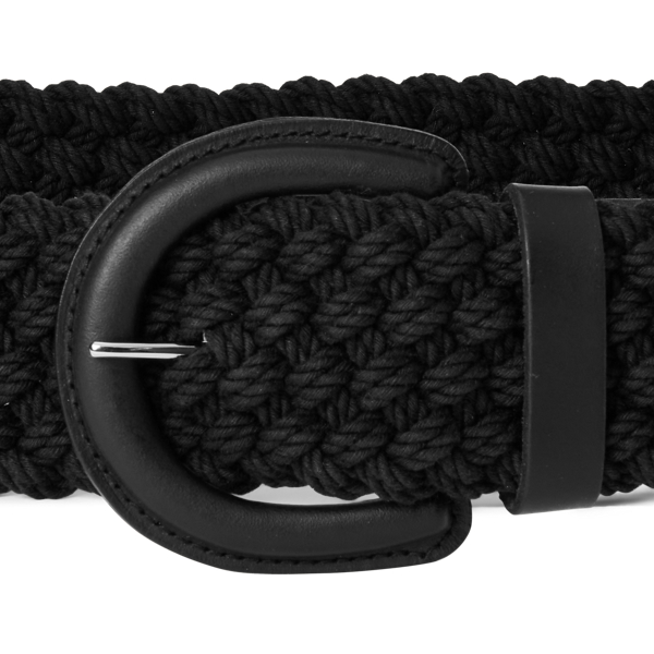Black/Black Woven Vachetta-Trim Belt Lauren 2