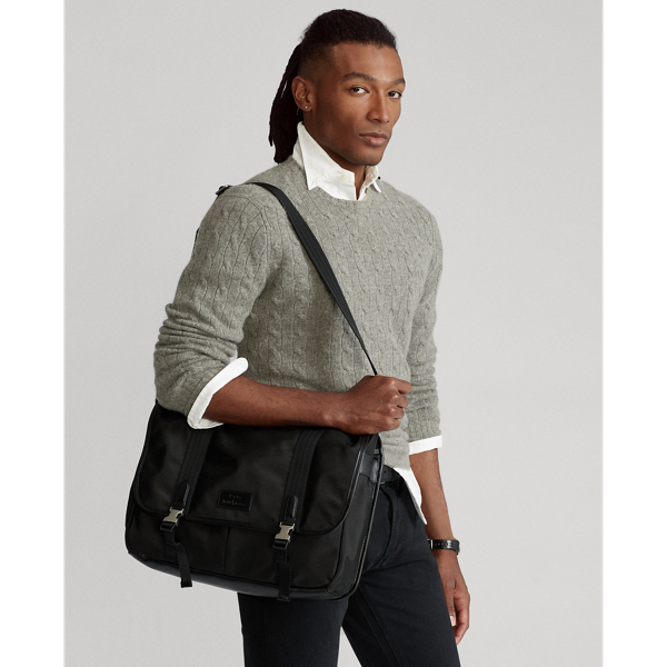 Black Leather-Trim Messenger Bag Polo Ralph Lauren 6