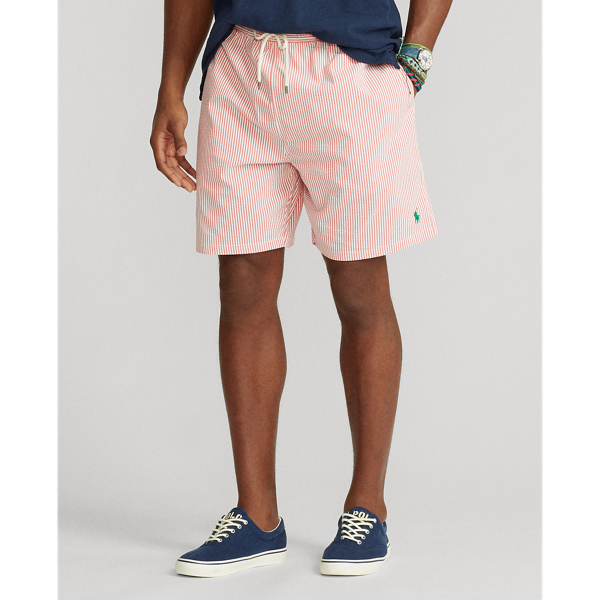 Sunrise Red Seersucker Traveller Classic Fit Swimming Trunks Big & Tall 4