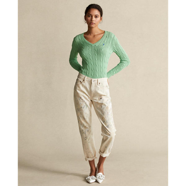 Baumwoll-Zopfpullover mit V-Ausschnitt Polo Ralph Lauren in Bud Green 3